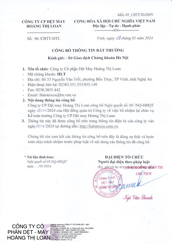 Công Ty Cổ Phần Dệt May Hoàng Thị Loan